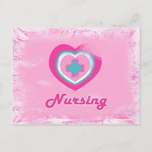 Roze hart en kruisverpleging briefkaart (Voorkant)