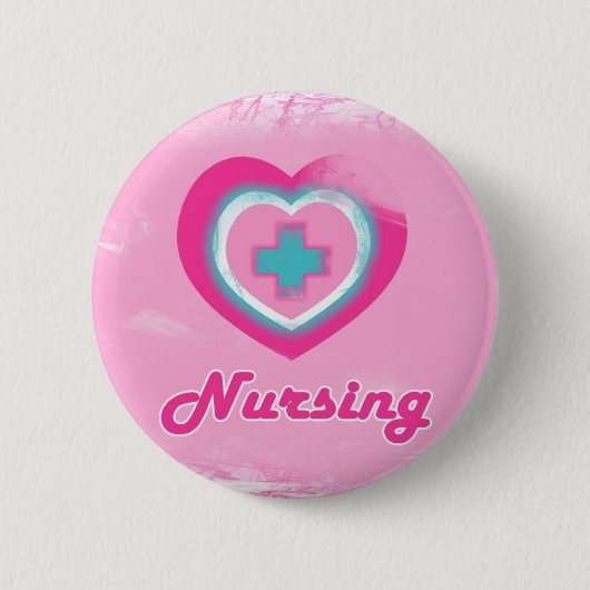 Roze hart en kruisverpleging ronde button 5,7 cm (Voorkant)