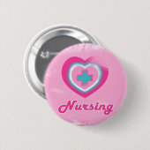 Roze hart en kruisverpleging ronde button 5,7 cm (Voorkant /achterkant)