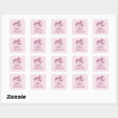 Roze hart en lint vierkante sticker (Vel)