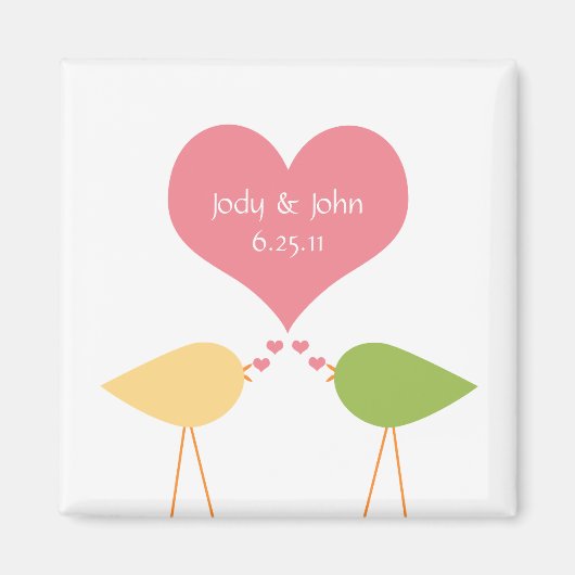 Roze Hart en Lovebirds Save The Date Magnet (Voorkant)