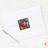 Roze hart en metalen tandwielen Steampunk Vierkante Sticker (Envelop)