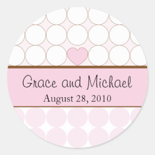 Roze Hart en Polka Dots Bruiloft Ronde Sticker