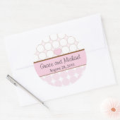 Roze Hart en Polka Dots Bruiloft Ronde Sticker (Envelop)