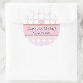 Roze Hart en Polka Dots Bruiloft Ronde Sticker (Tas)