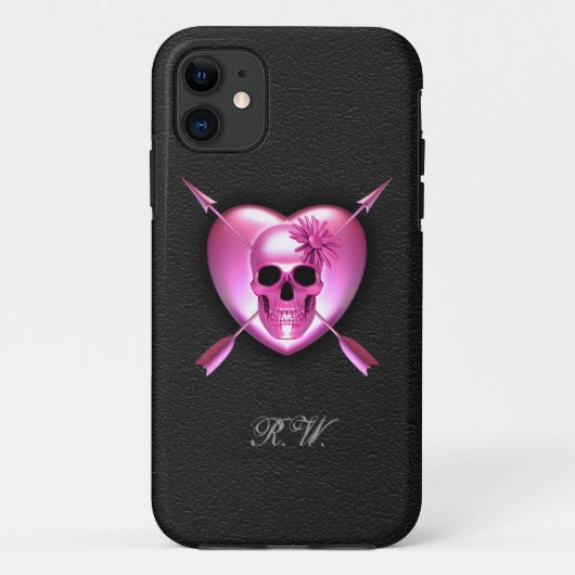 Roze Hart en Schedel iPhone 5 Hoesje (Achterkant)