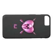 Roze hart en schedel iPhone 7 Hoesje (Achterkant (Horizontaal))