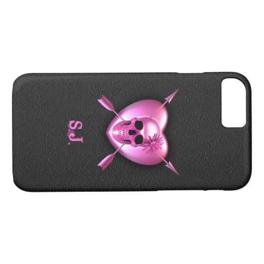 Roze hart en schedel iPhone 7 Hoesje (Achterkant (Horizontaal))