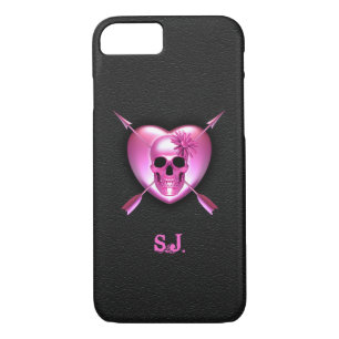 Roze hart en schedel iPhone 7 Hoesje