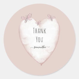 Roze hart en vlinder Baby shower Hartelijk dank Ronde Sticker
