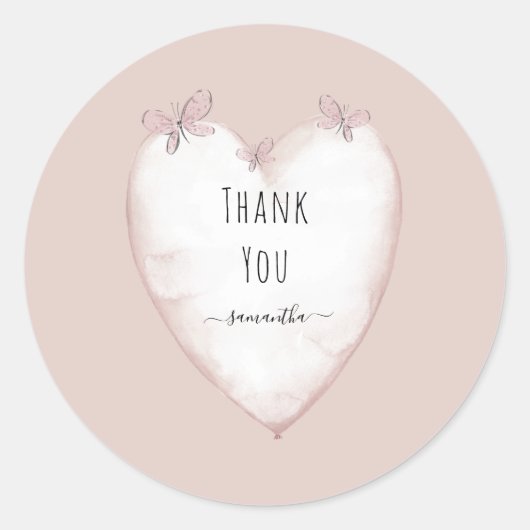 Roze hart en vlinder Baby shower Hartelijk dank Ronde Sticker (Voorkant)