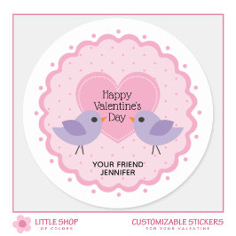 Roze Hart en Vogels Valentijn Dag Ronde Sticker