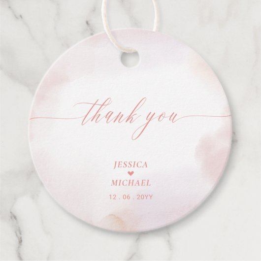 Roze hart en Waterverf bruiloft Dank je foto Bedankjes Labels (Voorkant)