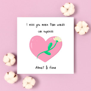 Roze hart en witte bloem Miss U Notitiekaartje