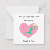 Roze hart en witte bloem Miss U Notitiekaartje (Voorkant)