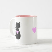 Roze hart en zwarte kat tweekleurige koffiemok (Voorkant links)