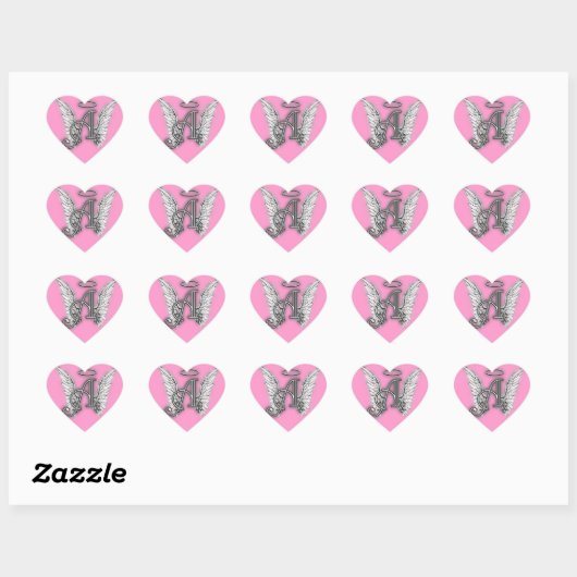 Roze Hart Engel Vleugels Monogram Sticker (Vel)