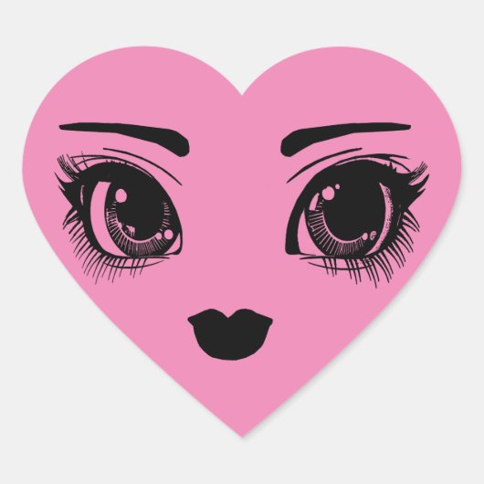 Roze Hart Face Art Hart Sticker (Voorkant)