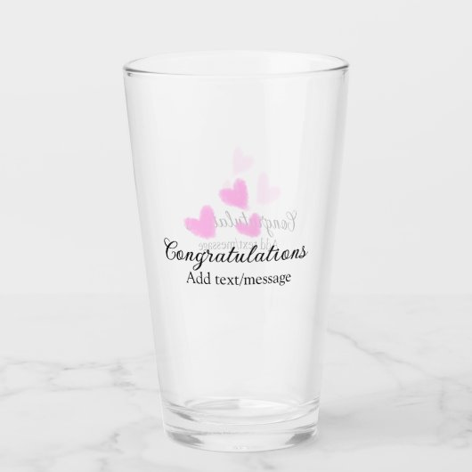 Roze hart felicitaties afstuderen aquarel a glas (Voorkant)