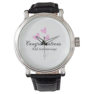 Roze hart felicitaties afstuderen aquarel a horloge