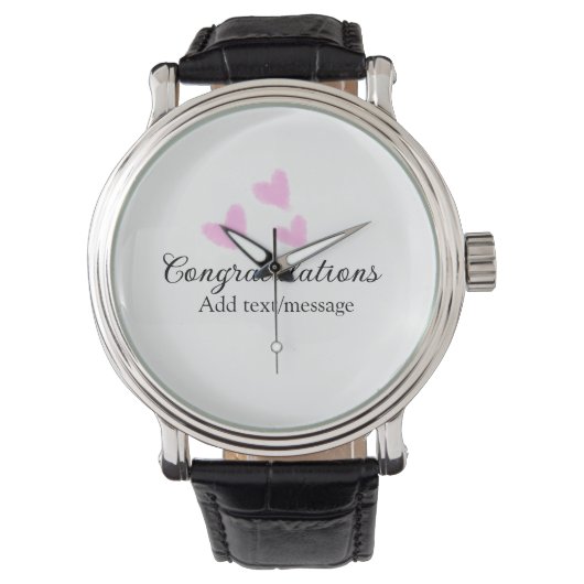 Roze hart felicitaties afstuderen aquarel a horloge (Voorkant)