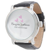 Roze hart felicitaties afstuderen aquarel a horloge (Gekanteld)