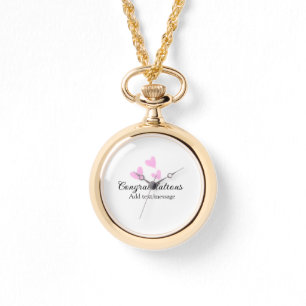 Roze hart felicitaties afstuderen aquarel horloge