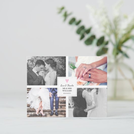 Roze Hart | Fotocollage voor bruiloft | Liefde & B Briefkaart (Staand voorkant)