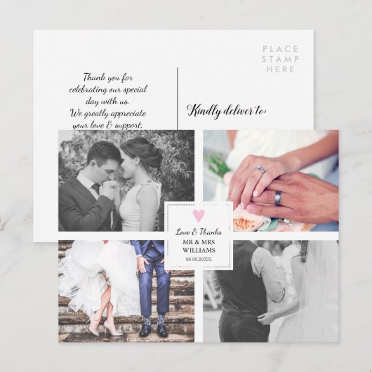 Roze Hart | Fotocollage voor bruiloft | Liefde & B Briefkaart (Voorkant / Achterkant)