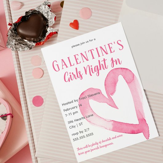 Roze Hart Galentine's Meisjes Nacht in Uitnodiging