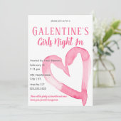 Roze Hart Galentine's Meisjes Nacht in Uitnodiging (Staand voorkant)