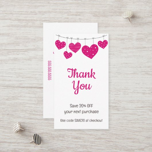 Roze Hart Garland Korting Kaart (Voorkant / Achterkant in situ)