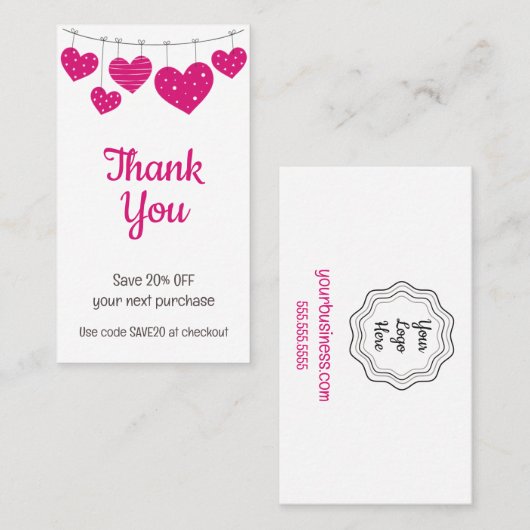 Roze Hart Garland Korting Kaart (Voorkant / Achterkant)