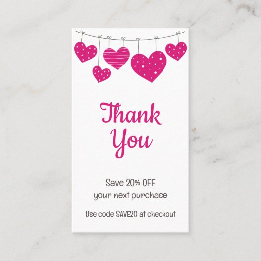 Roze Hart Garland Korting Kaart (Voorkant)