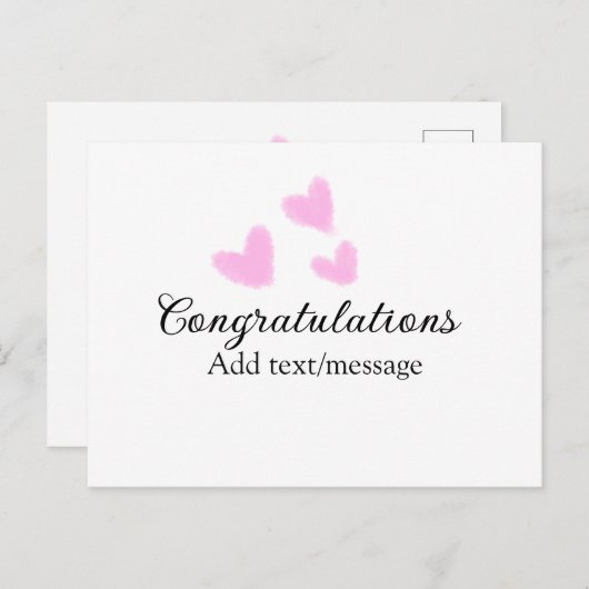 Roze hart gefeliciteerd afstuderen waterverf a briefkaart (Voorkant / Achterkant)