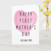 Roze Hart Gelukkig 1e Moederdag Kaart (Gele Bloem)