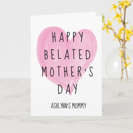 Roze Hart Gelukkig Verlaat Moederdag Kaart (Gele Bloem)