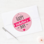 Roze Hart Gelukkige Valentijnsdag Ronde Sticker (Envelop)