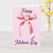 Roze Hart Gem en Coquette Bow Moederdag Kaart (Gele Bloem)