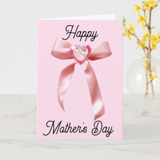 Roze Hart Gem en Coquette Bow Moederdag Kaart (Gele Bloem)