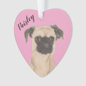 Roze Hart Gepersonaliseerd Brussel Griffon Hond Ornament (voorkant)