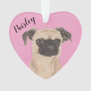 Roze Hart Gepersonaliseerd Brussel Griffon Hond Ornament
