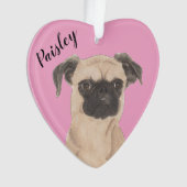 Roze Hart Gepersonaliseerd Brussel Griffon Hond Ornament (voorkant)