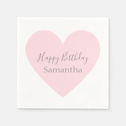 Roze Hart & Gepersonaliseerd grijs Happy Birthday  Servet (Voorkant)