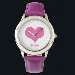 Roze Hart Gepersonaliseerde Kinder Naam Horloge<br><div class="desc">Grafisch ontwerp van een roze hart op een witte achtergrond. U kunt het horloge personaliseren met uw eigen naam of u kunt de naam verwijderen als u wilt.</div>