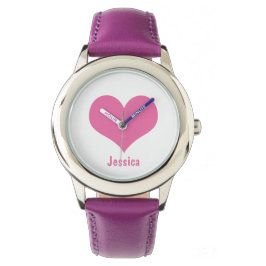Roze Hart Gepersonaliseerde Kinder Naam Horloge