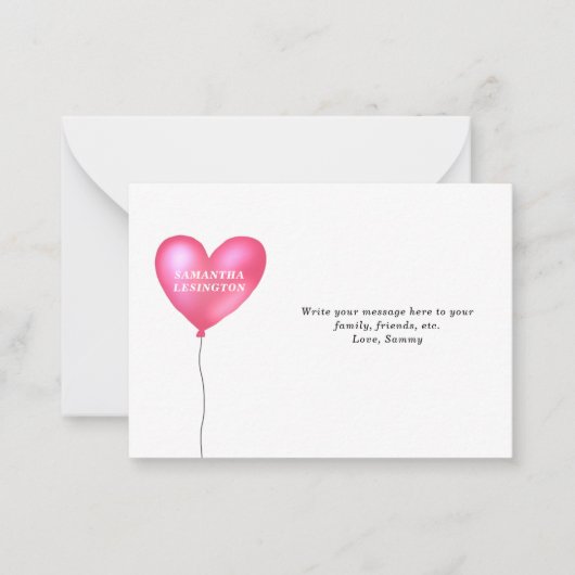 Roze Hart Gepersonaliseerde Notitiekaarten Notitiekaartje (Voorkant)