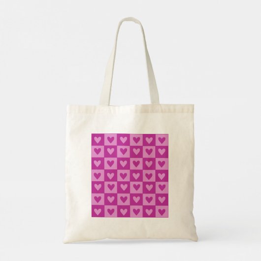Roze hart geruite canvas tas. tote bag (Achterkant)