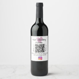 Roze hart glitter bruiloft qr code scan instagram wijn etiket