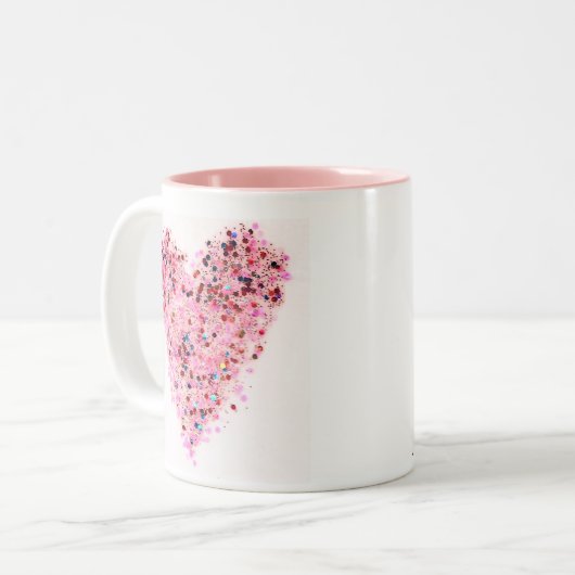 Roze Hart Glitter Mok (Voorkant links)